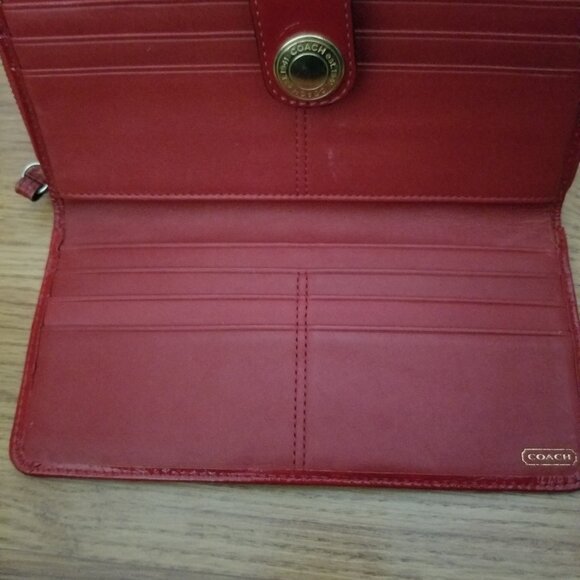 Authentic Coach Legacy Brown & Cherry Red Signature Wallet - Picture 5 of 5